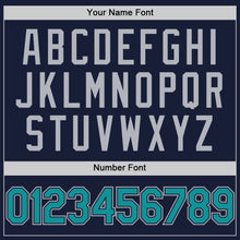 Load image into Gallery viewer, Custom Navy Teal-Gray Bomber Full-Snap Varsity Letterman Two Tone Hoodie Jacket