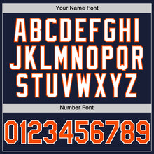 Load image into Gallery viewer, Custom Navy Orange-White Bomber Full-Snap Varsity Letterman Two Tone Hoodie Jacket