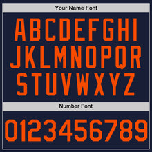 Load image into Gallery viewer, Custom Navy Orange Bomber Full-Snap Varsity Letterman Two Tone Hoodie Jacket