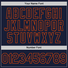 Load image into Gallery viewer, Custom Navy Orange Bomber Full-Snap Varsity Letterman Two Tone Hoodie Jacket