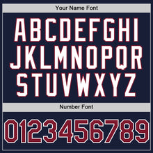 Load image into Gallery viewer, Custom Navy Crimson-White Bomber Full-Snap Varsity Letterman Two Tone Hoodie Jacket