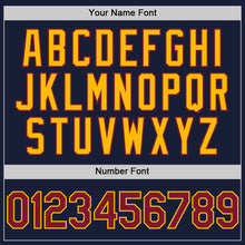 Load image into Gallery viewer, Custom Navy Crimson-Gold Bomber Full-Snap Varsity Letterman Two Tone Hoodie Jacket