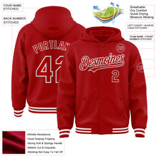 Load image into Gallery viewer, Custom Red White Bomber Full-Snap Varsity Letterman Hoodie Jacket