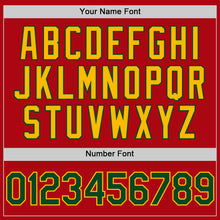 Load image into Gallery viewer, Custom Red Green-Gold Bomber Full-Snap Varsity Letterman Hoodie Jacket