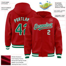 Load image into Gallery viewer, Custom Red Kelly Green-White Bomber Full-Snap Varsity Letterman Hoodie Jacket