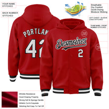 Load image into Gallery viewer, Custom Red White-Black Bomber Full-Snap Varsity Letterman Hoodie Jacket