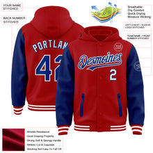 Load image into Gallery viewer, Custom Red Royal-White Bomber Full-Snap Varsity Letterman Two Tone Hoodie Jacket
