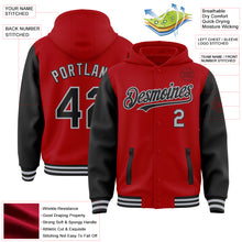 Load image into Gallery viewer, Custom Red Black-Gray Bomber Full-Snap Varsity Letterman Two Tone Hoodie Jacket