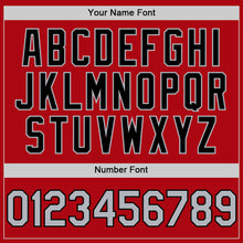 Load image into Gallery viewer, Custom Red Gray-Black Bomber Full-Snap Varsity Letterman Two Tone Hoodie Jacket