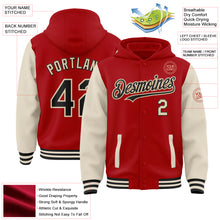 Load image into Gallery viewer, Custom Red Black-Cream Bomber Full-Snap Varsity Letterman Two Tone Hoodie Jacket