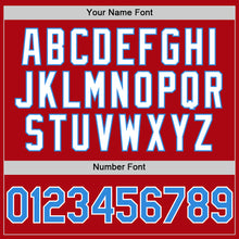 Load image into Gallery viewer, Custom Red Powder Blue-White Bomber Full-Snap Varsity Letterman Two Tone Hoodie Jacket