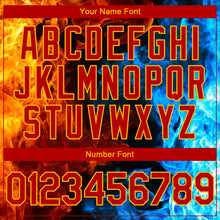 Load image into Gallery viewer, Custom Red Gold Black-Lakes Blue Flame 3D Pattern Design Bomber Full-Snap Varsity Letterman Hoodie Jacket