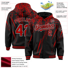 Load image into Gallery viewer, Custom Black Red-White Splash 3D Pattern Design Bomber Full-Snap Varsity Letterman Hoodie Jacket