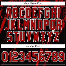 Load image into Gallery viewer, Custom Black Red-White Splash 3D Pattern Design Bomber Full-Snap Varsity Letterman Hoodie Jacket