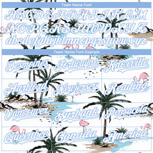 Load image into Gallery viewer, Custom White Light Blue Tropical Hawaii Palm Trees 3D Bomber Full-Snap Varsity Letterman Hoodie Jacket