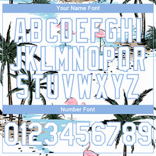 Load image into Gallery viewer, Custom White Light Blue Tropical Hawaii Palm Trees 3D Bomber Full-Snap Varsity Letterman Hoodie Jacket