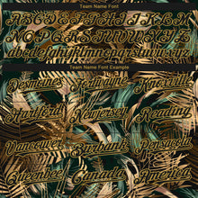 Load image into Gallery viewer, Custom Black Old Gold Tropical Hawaii Jungle Leaves 3D Bomber Full-Snap Varsity Letterman Hoodie Jacket