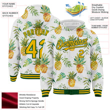 Load image into Gallery viewer, Custom White Gold-Green Tropical Hawaii Fruit Pineapple 3D Bomber Full-Snap Varsity Letterman Hoodie Jacket