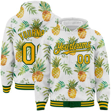 Load image into Gallery viewer, Custom White Gold-Green Tropical Hawaii Fruit Pineapple 3D Bomber Full-Snap Varsity Letterman Hoodie Jacket