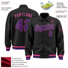 Load image into Gallery viewer, Custom Black Purple-Pink Bomber Full-Snap Varsity Letterman Lapel Collar Byron Jacket
