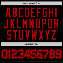 Load image into Gallery viewer, Custom Black Red Bomber Full-Snap Varsity Letterman Lapel Collar Byron Jacket