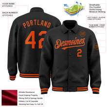 Load image into Gallery viewer, Custom Black Orange Bomber Full-Snap Varsity Letterman Lapel Collar Byron Jacket