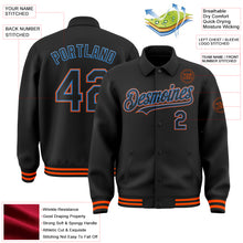 Load image into Gallery viewer, Custom Black Powder Blue-Orange Bomber Full-Snap Varsity Letterman Lapel Collar Byron Jacket