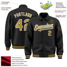 Load image into Gallery viewer, Custom Black Old Gold-White Bomber Full-Snap Varsity Letterman Lapel Collar Byron Jacket