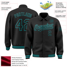 Load image into Gallery viewer, Custom Black Teal Bomber Full-Snap Varsity Letterman Lapel Collar Byron Jacket