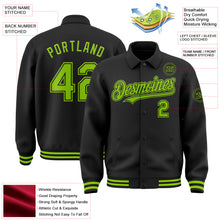 Load image into Gallery viewer, Custom Black Neon Green Bomber Full-Snap Varsity Letterman Lapel Collar Byron Jacket