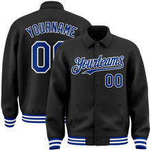 Load image into Gallery viewer, Custom Black Royal-White Bomber Full-Snap Varsity Letterman Lapel Collar Byron Jacket