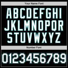 Load image into Gallery viewer, Custom Black White-Teal Bomber Full-Snap Varsity Letterman Lapel Collar Byron Jacket