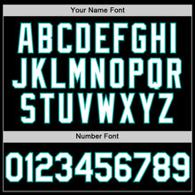 Load image into Gallery viewer, Custom Black White-Aqua Bomber Full-Snap Varsity Letterman Lapel Collar Byron Jacket