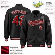 Load image into Gallery viewer, Custom Black Red-White Bomber Full-Snap Varsity Letterman Lapel Collar Byron Jacket