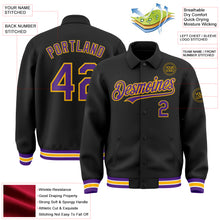 Load image into Gallery viewer, Custom Black Purple-Gold Bomber Full-Snap Varsity Letterman Lapel Collar Byron Jacket