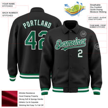 Load image into Gallery viewer, Custom Black Kelly Green-White Bomber Full-Snap Varsity Letterman Lapel Collar Byron Jacket