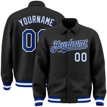 Load image into Gallery viewer, Custom Black Royal-White Bomber Full-Snap Varsity Letterman Lapel Collar Byron Jacket