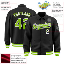 Load image into Gallery viewer, Custom Black Neon Green-White Bomber Full-Snap Varsity Letterman Lapel Collar Byron Jacket