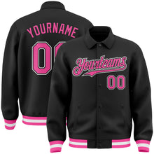 Load image into Gallery viewer, Custom Black Pink-White Bomber Full-Snap Varsity Letterman Lapel Collar Byron Jacket
