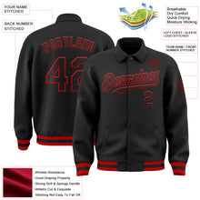 Load image into Gallery viewer, Custom Black Red Bomber Full-Snap Varsity Letterman Lapel Collar Byron Jacket