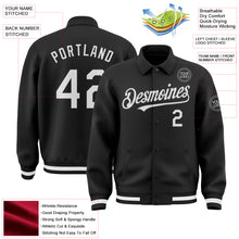 Load image into Gallery viewer, Custom Black White Bomber Full-Snap Varsity Letterman Lapel Collar Byron Jacket