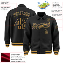 Load image into Gallery viewer, Custom Black Old Gold Bomber Full-Snap Varsity Letterman Lapel Collar Byron Jacket