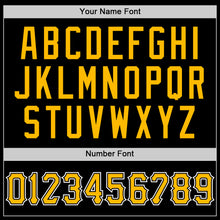 Load image into Gallery viewer, Custom Black Gold-White Bomber Full-Snap Varsity Letterman Lapel Collar Byron Jacket