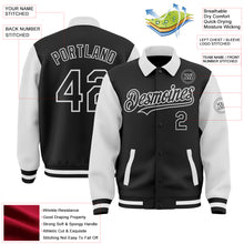 Load image into Gallery viewer, Custom Black White Bomber Full-Snap Varsity Letterman Two Tone Lapel Collar Byron Jacket