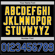 Load image into Gallery viewer, Custom Black Royal-Yellow Bomber Full-Snap Varsity Letterman Two Tone Lapel Collar Byron Jacket