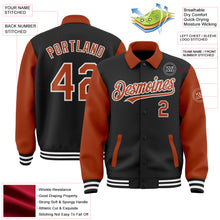 Load image into Gallery viewer, Custom Black Texas Orange-White Bomber Full-Snap Varsity Letterman Two Tone Lapel Collar Byron Jacket