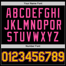 Load image into Gallery viewer, Custom Black Gold-Pink Bomber Full-Snap Varsity Letterman Two Tone Lapel Collar Byron Jacket