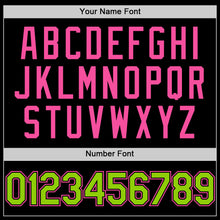 Load image into Gallery viewer, Custom Black Neon Green-Pink Bomber Full-Snap Varsity Letterman Two Tone Lapel Collar Byron Jacket