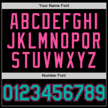 Load image into Gallery viewer, Custom Black Aqua-Pink Bomber Full-Snap Varsity Letterman Two Tone Lapel Collar Byron Jacket