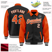 Load image into Gallery viewer, Custom Black Orange-White Bomber Full-Snap Varsity Letterman Two Tone Lapel Collar Byron Jacket